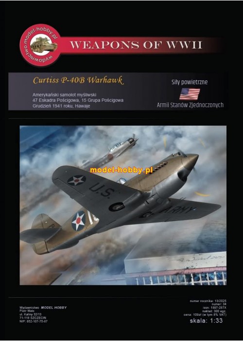 Curtiss P-40B Warhawk i szkielet z oszkleniem kabiny i kołami