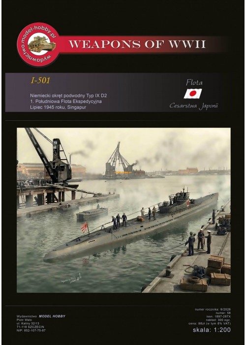 IJN I-501 ex German U-boot Typ IXD2 - (U-181) i szkielet wycięty laserem oraz uzbrojenie żywica