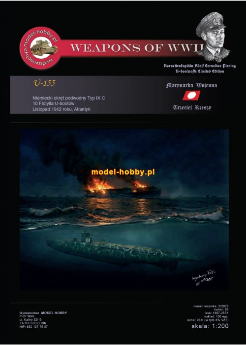 DKM U-boot Typ IXC - (U-155 Adolf Cornelius Piening) i szkielet wycięty laserem oraz uzbrojenie żywica
