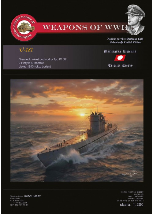 DKM U-boot Typ IXD2 - (U-181 Wolfgang Lüth) i szkielet wycięty laserem oraz uzbrojenie żywica