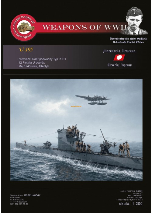 DKM U-boot Typ IXD1 - (U-195 Heinz Buchholz) i szkielet wycięty laserem oraz uzbrojenie żywica
