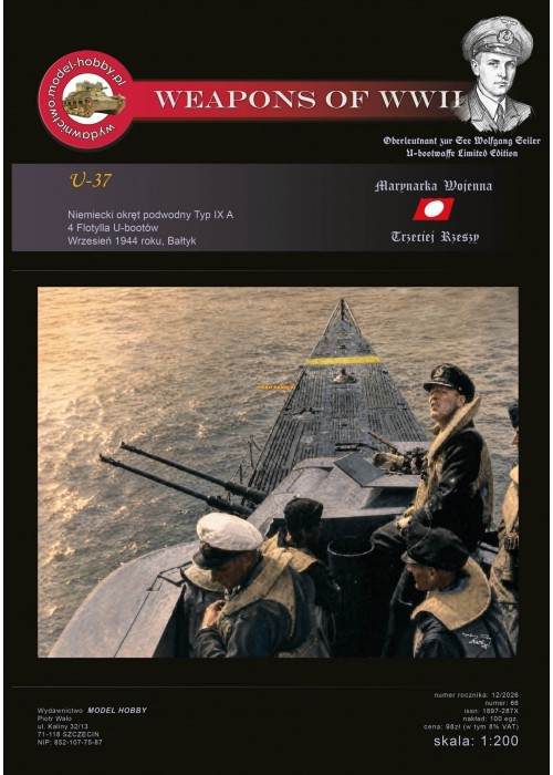 DKM U-boot Typ IXA - (U-37 Wolfgang Seiler) i szkielet wycięty laserem oraz uzbrojenie żywica