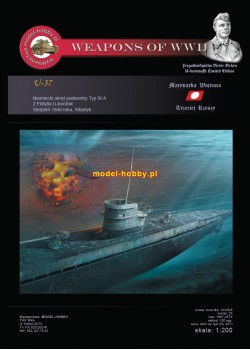 DKM U-boot Typ IXA - (U-37 Victor Oehrn) i szkielet wycięty laserem oraz uzbrojenie żywica