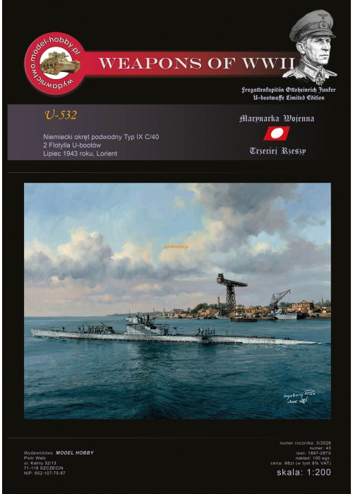 DKM U-boot Typ IXC/40 - (U-532 Ottoheinrich Junker) i szkielet wycięty laserem oraz uzbrojenie żywica