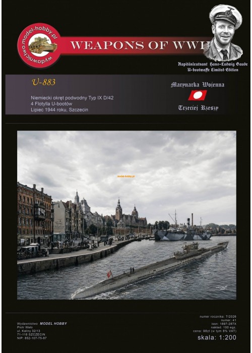 DKM U-boot Typ IXD/42 - (U-883 Hans-Ludwig Gaude) i szkielet wycięty laserem oraz uzbrojenie żywica